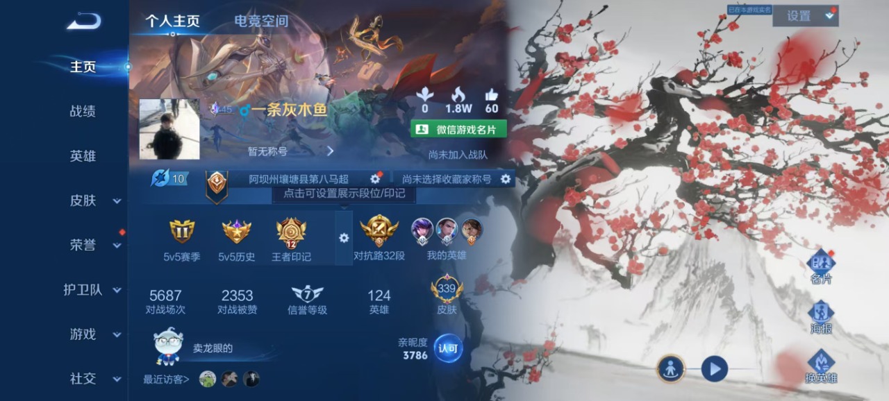王者荣耀账号安卓VX 4珍品传说 33传说 124英雄 339皮肤 可修改实名 荣耀水晶：九霄神辉(木兰典藏),无限飓风