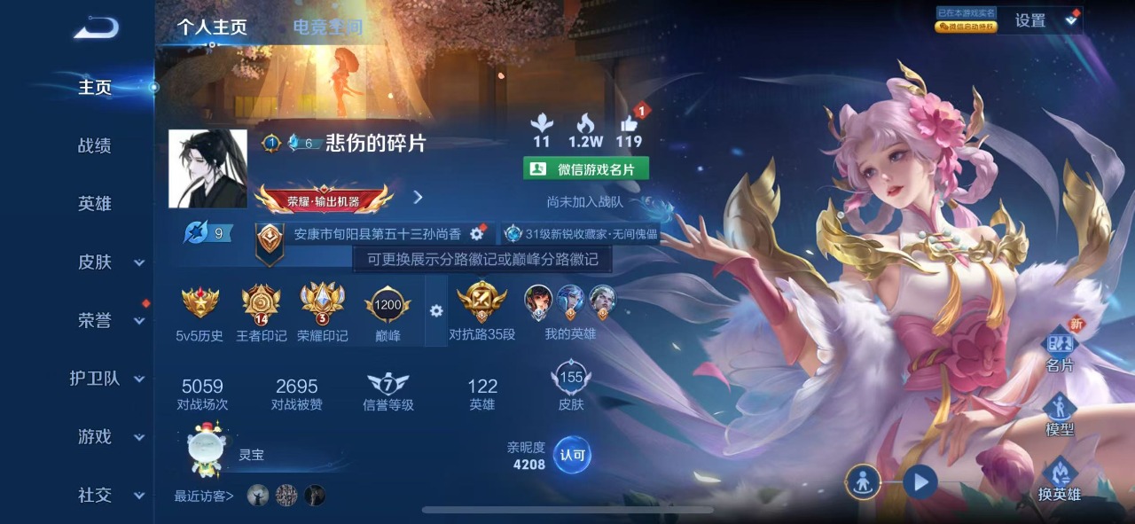 王者荣耀账号苹果VX7 7传说 122英雄 155皮肤 可修改实名 传说皮：末日机甲-孙尚香(绿蚂蚱),无双飞将,末日机