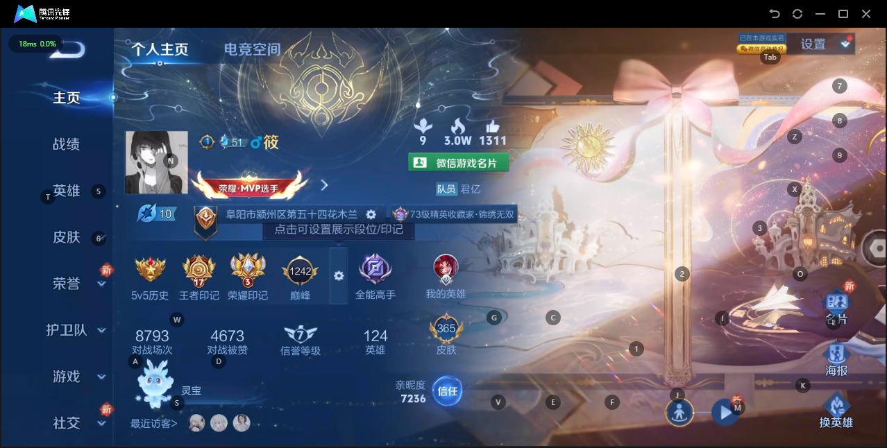 王者荣耀账号安卓VX9 2典藏 3无双 1珍品传说 27传说 124英雄 365皮肤 可修改实名 荣耀水晶：鸣剑·曳影,