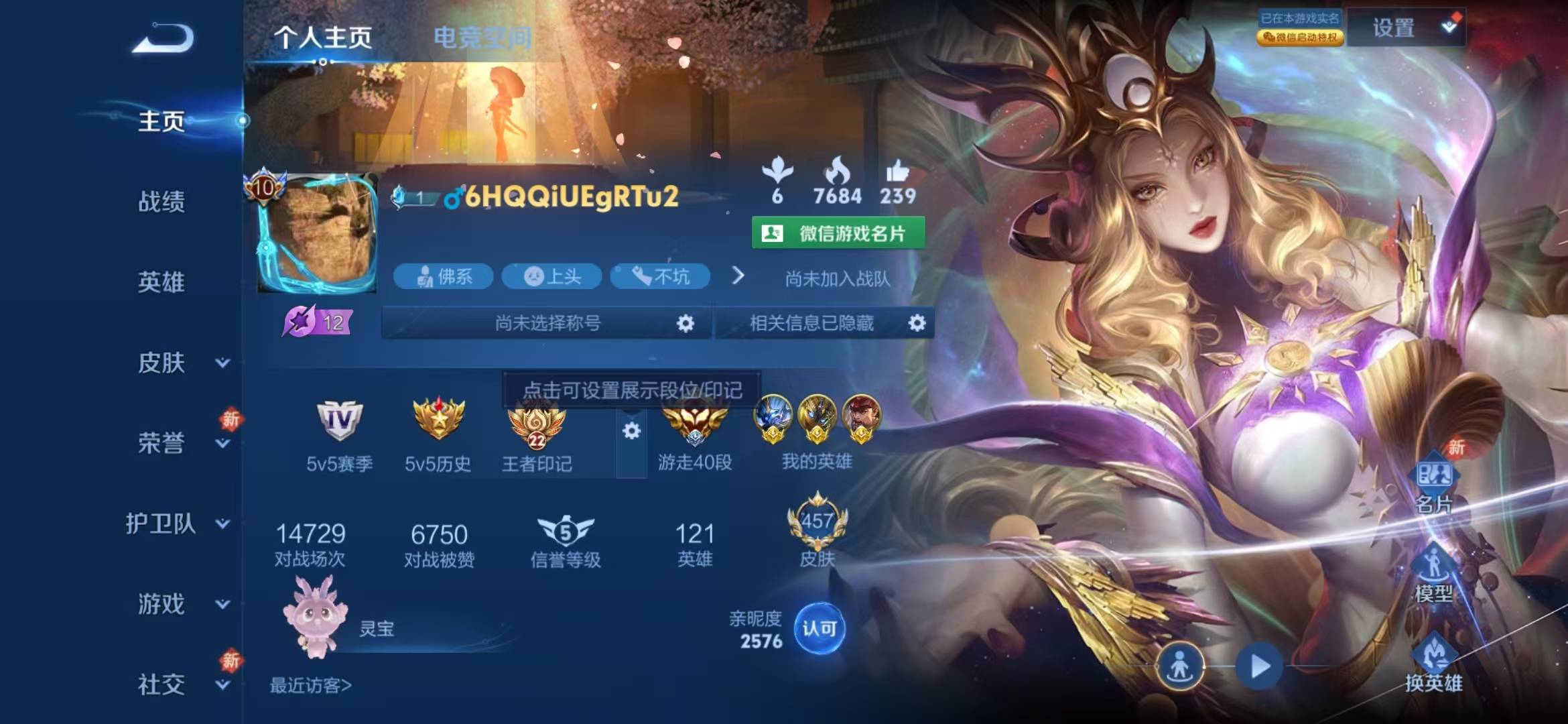 王者荣耀账号安卓VX10 5典藏 2无双 59传说 121英雄 457皮肤 可修改实名 荣耀水晶：幻阙歌(貂蝉典藏),全