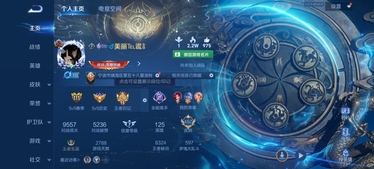 王者荣耀账号安卓VX0传说 125英雄 452皮肤 典藏英雄武则天 可修改实名 荣耀水晶：最初的交响(伽罗典藏),拾光映