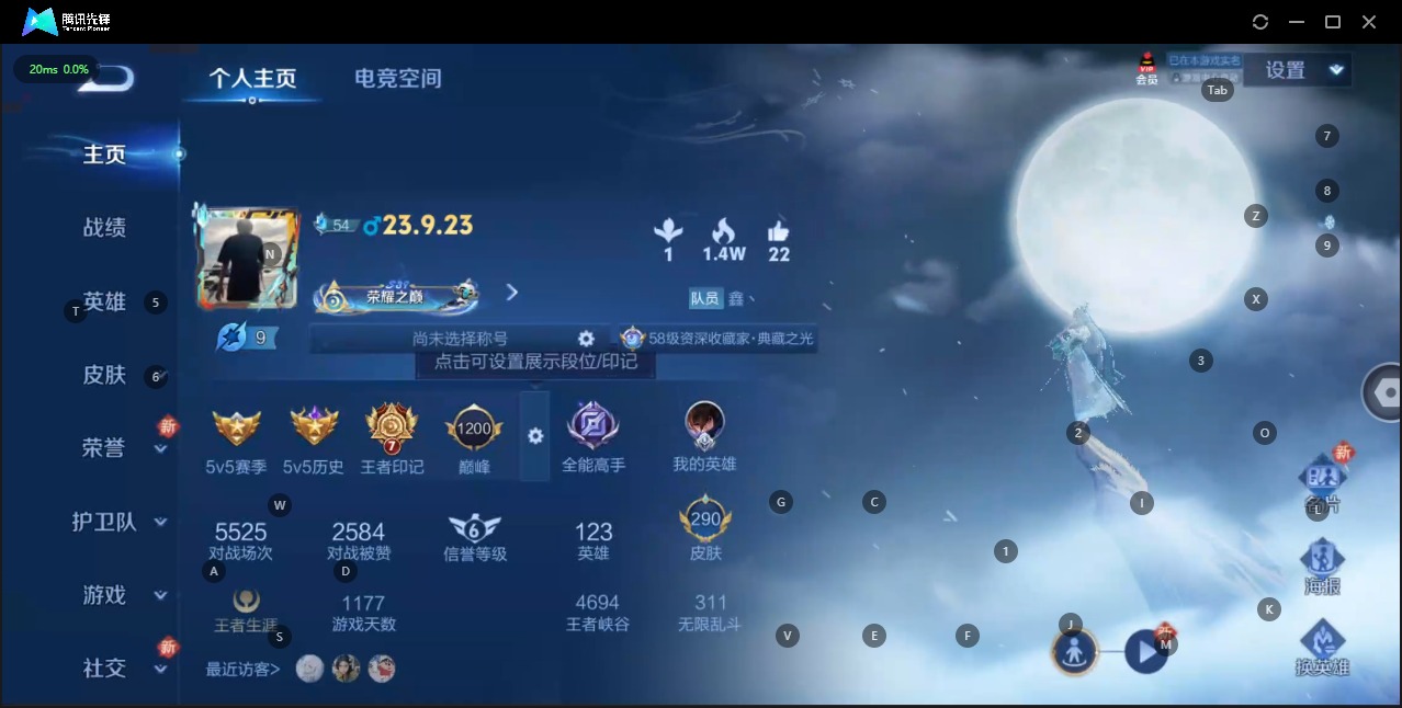 王者荣耀账号苹果QQ 29传说 123英雄 290皮肤 可修改实名 荣耀水晶：九霄神辉(木兰典藏),弑枪猎影(韩信典藏)