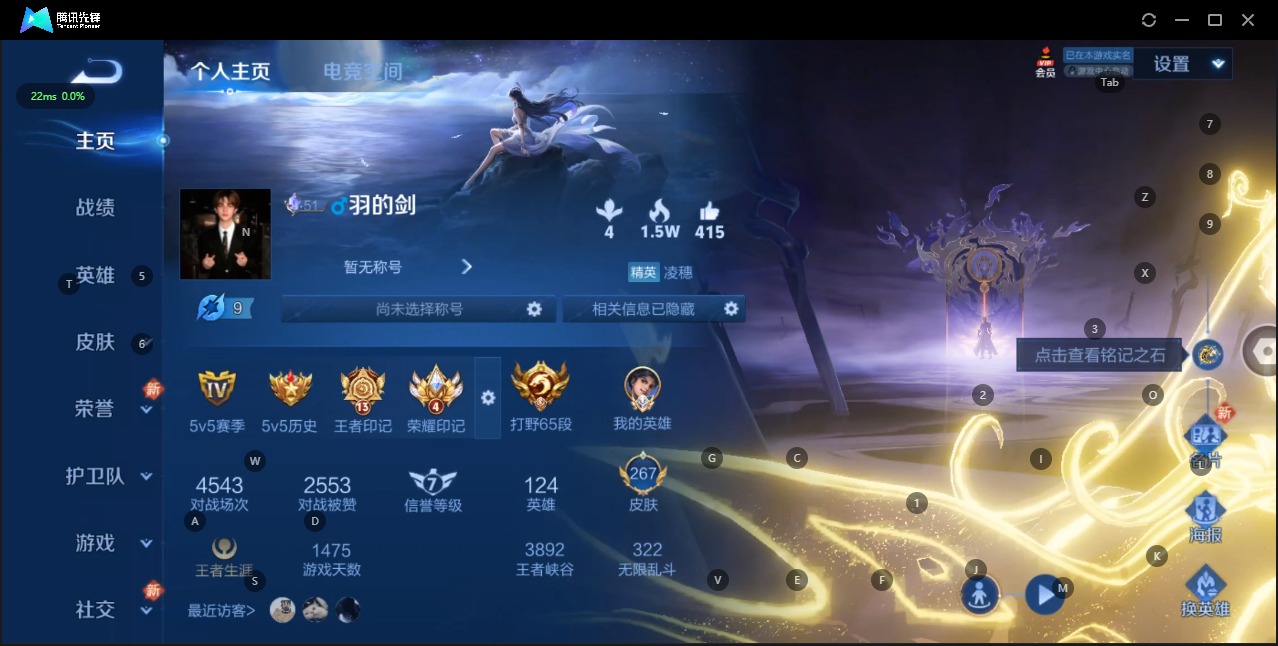王者荣耀账号苹果QQ 1珍品传说 12传说 124英雄 267皮肤 曜小国标 可修改实名 荣耀水晶：鸣剑·曳影 无双皮：