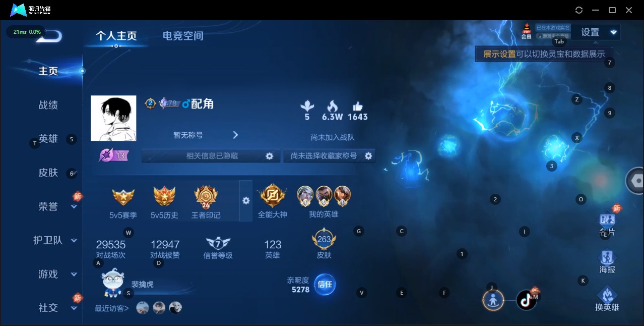 王者荣耀账号苹果QQ1传说 123英雄 263皮肤 兰陵王小国标 夏侯淳小国标 司空震小国标 可修改实名 珍品传说：怪盗