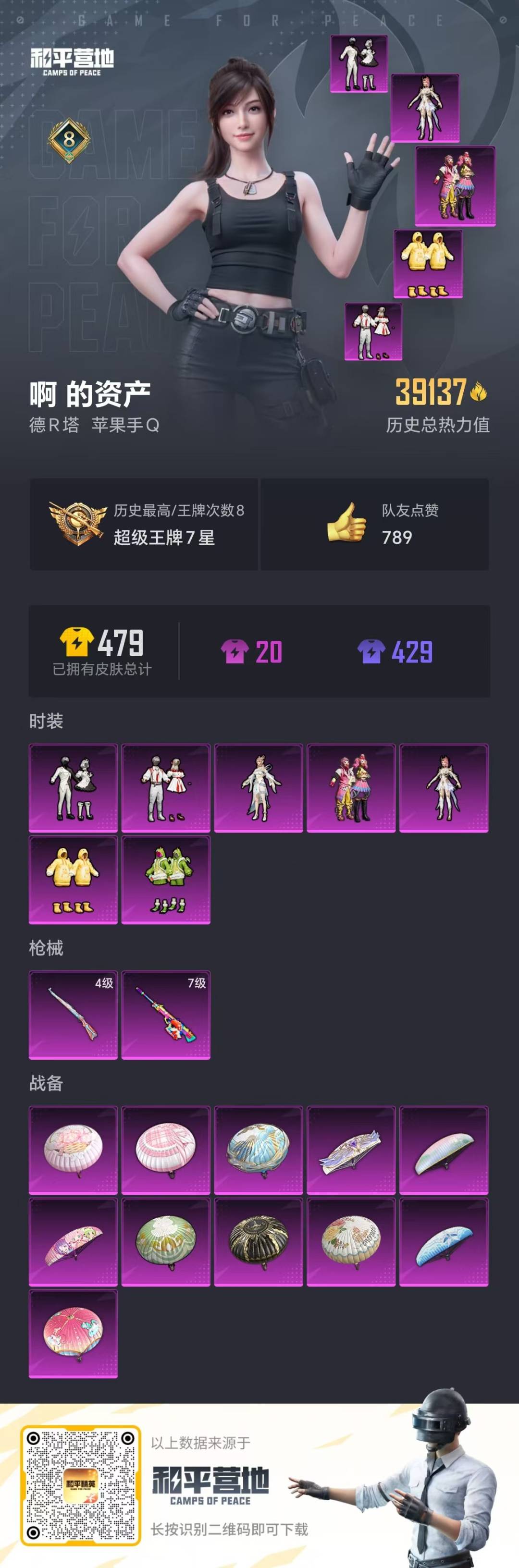 [9120947]7粉装 2特效枪 8印记 可二次 可修改实名 热门装扮：月影灵韵,缤纷油彩(猪妹猪脸妹),恐龙拽拽,冰川红玫,冰川幽秘,傲傲奶龙,圣堂之誓,潮萌小黄鸭 稀有枪皮：Kar98K-巳巳