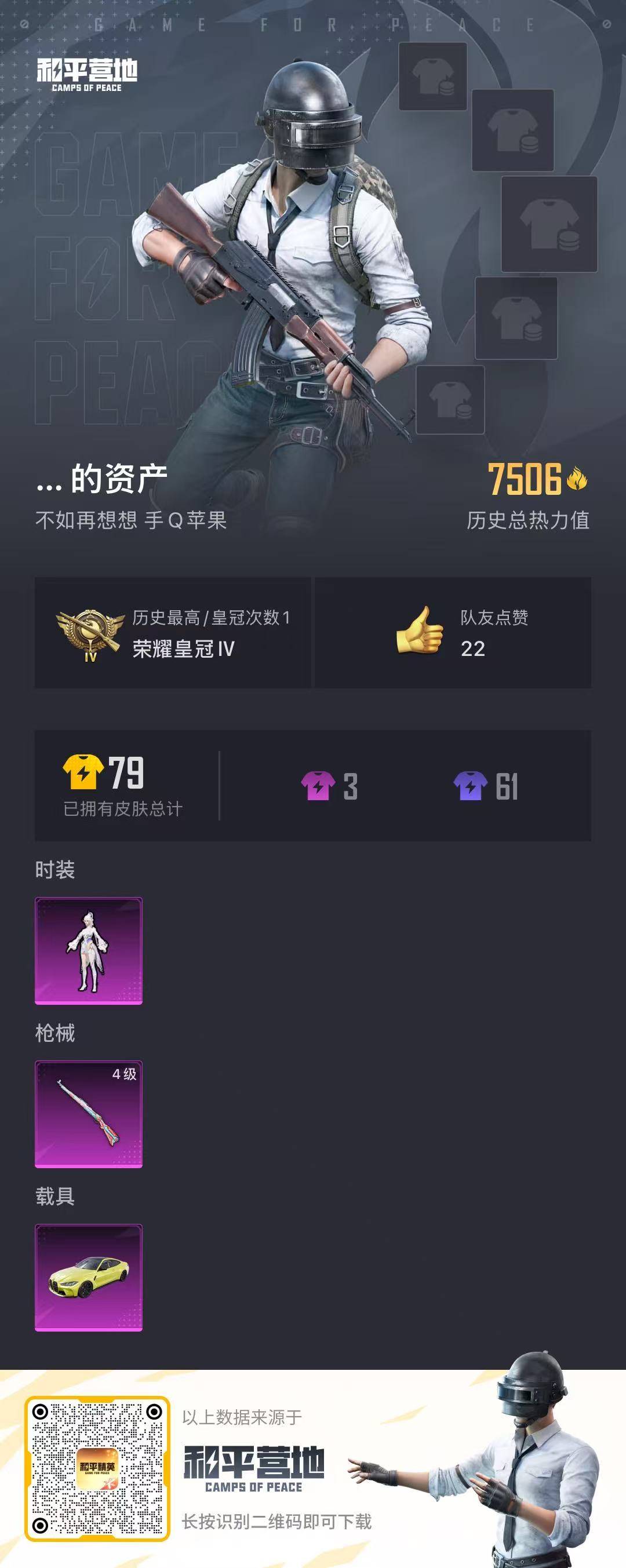[9140973]1粉装 1特效枪 1载具 可二次 热门装扮：女娲灵识 载具：宝马M4(圣保罗黄) 稀有枪皮：Kar98K-巳巳如意 四级特效枪：四级Kar98K-巳巳如意 紫色装扮：SS27特训,