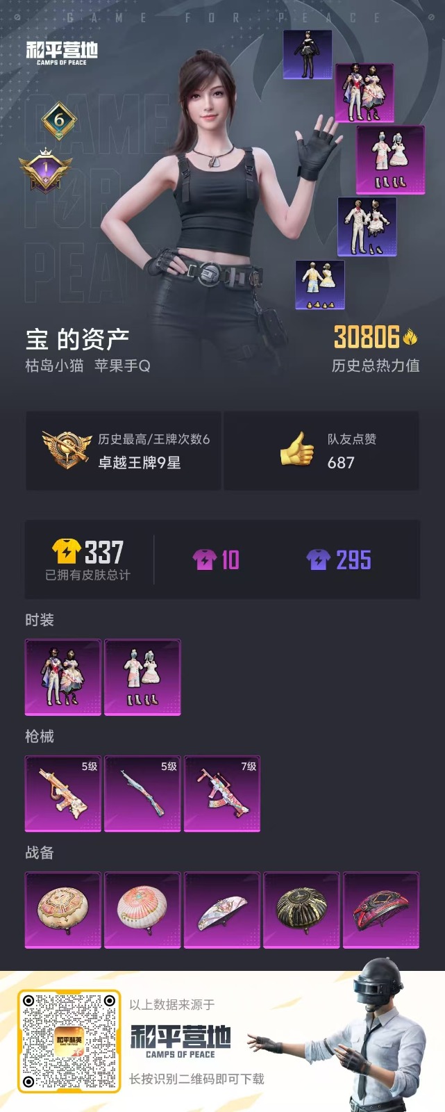 [9146982]2粉装 3特效枪  6印记 可二次 可修改实名 时装数：235 枪械数：77 战备数：0 热门装扮：星穹咏叹调,蜜语绒猫 稀有枪皮：Kar98K-巳巳如意,AUG-暖羊咩咩,GRO