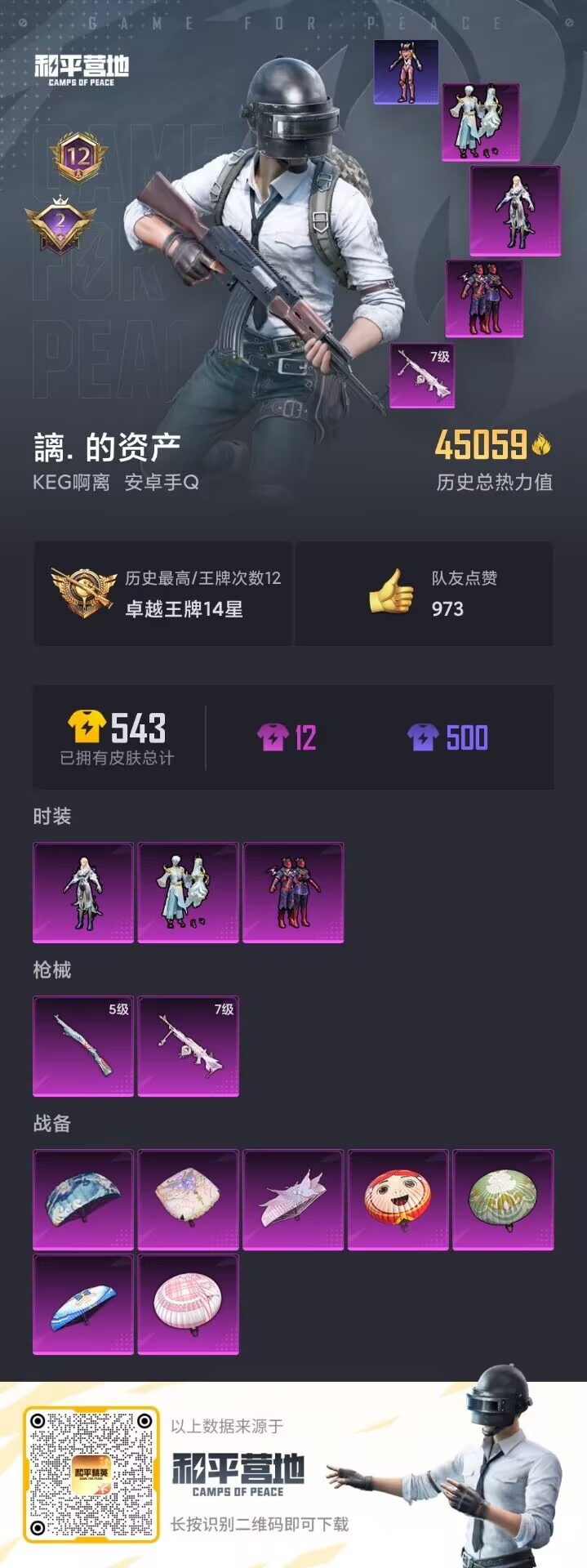 [9147087]3粉装 2特效枪 0载具 12印记 可二次 可修改实名 身法装备：8号机(新粉螳螂) 时装数：300 枪械数：147 战备数：0 热门装扮：星之彼岸,风幻水境,金丰海韵 稀有枪皮：
