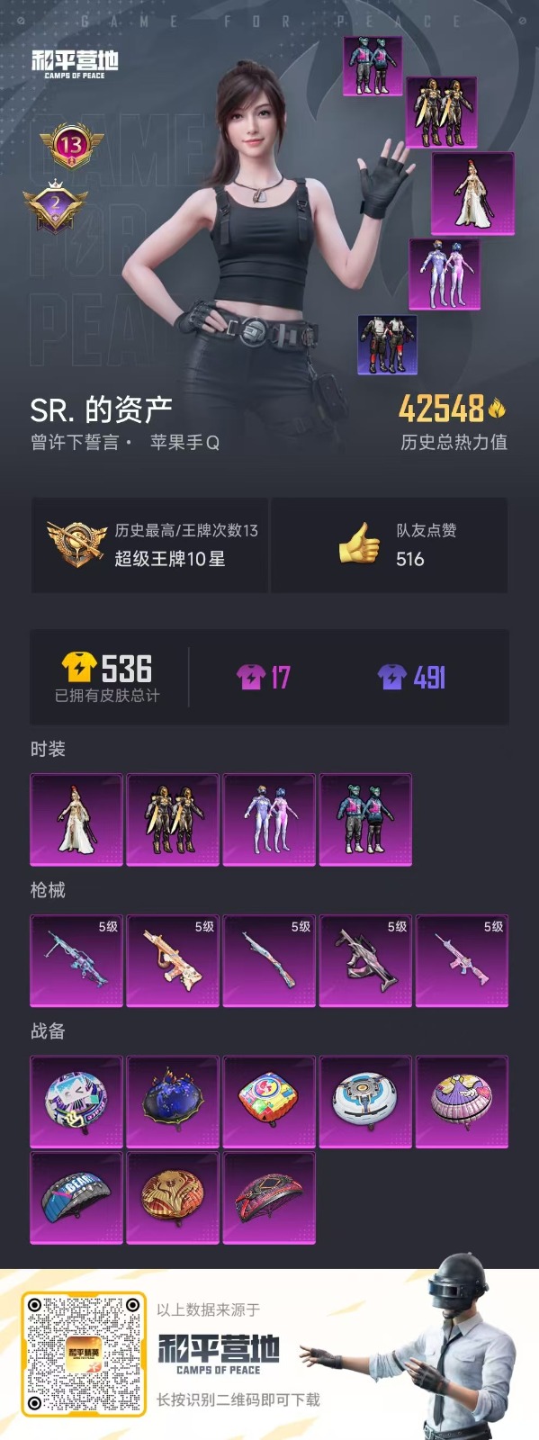 [9171563]4粉装 5特效枪 13印记 可二次 可修改实名 身法装备：Mark.06(新蓝螳螂) 时装数：422 枪械数：131 战备数：0 热门装扮：BEARBRICK,萨利娅,梦幻火箭(新