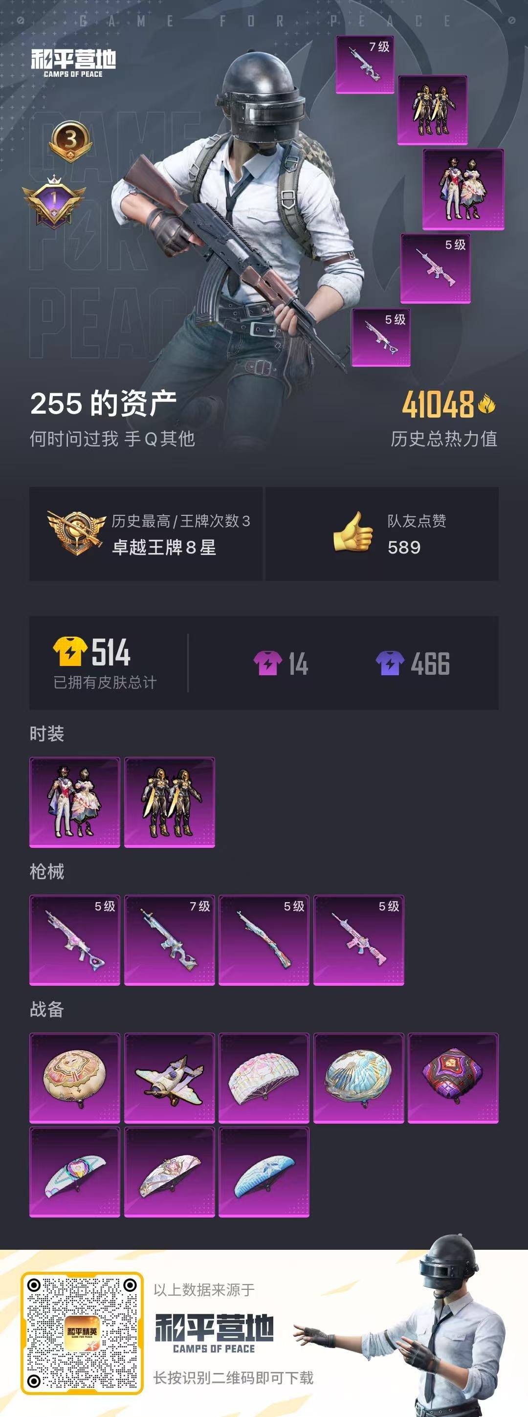 [9172650]2粉装 4特效枪 0载具 3印记 可二次 可修改实名 身法装备：Mark.06(新蓝螳螂) 时装数：446 枪械数：125 战备数：0 热门装扮：星穹咏叹调,创世·救赎,迅捷狂鲨 