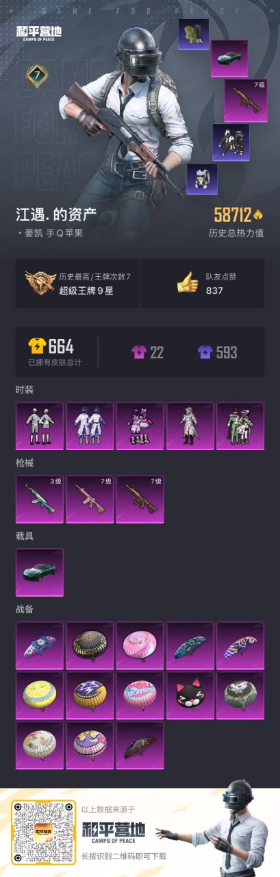 [9174414]5粉装 3特效枪 1载具 7印记 可二次 可修改实名 时装数：606 枪械数：149 战备数：1 热门装扮：新星烈龙(小白龙),银刃赛罗,精灵迷巫,蓝莓炮弹,岚岚物语,软萌银虎,蔷