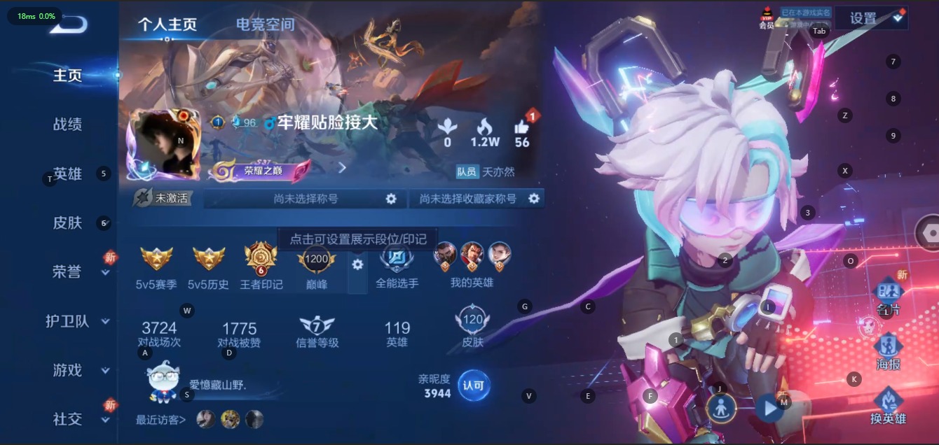 [9188214]V4 2传说 119英雄 120皮肤 可修改实名 传说皮：胖达荣荣 限定皮：鸣野蒿,高山流水,五谷丰年,李小龙