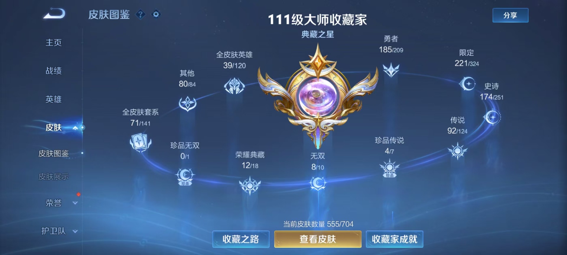[9188945]无双贵族 12典藏 8无双 4珍品传说 92传说 125英雄 555皮肤 典藏英雄武则天 可修改实名 荣耀水晶：最初的交响(伽罗典藏),神鉴启示录,鸣剑·曳影,九霄神辉(木兰典藏)