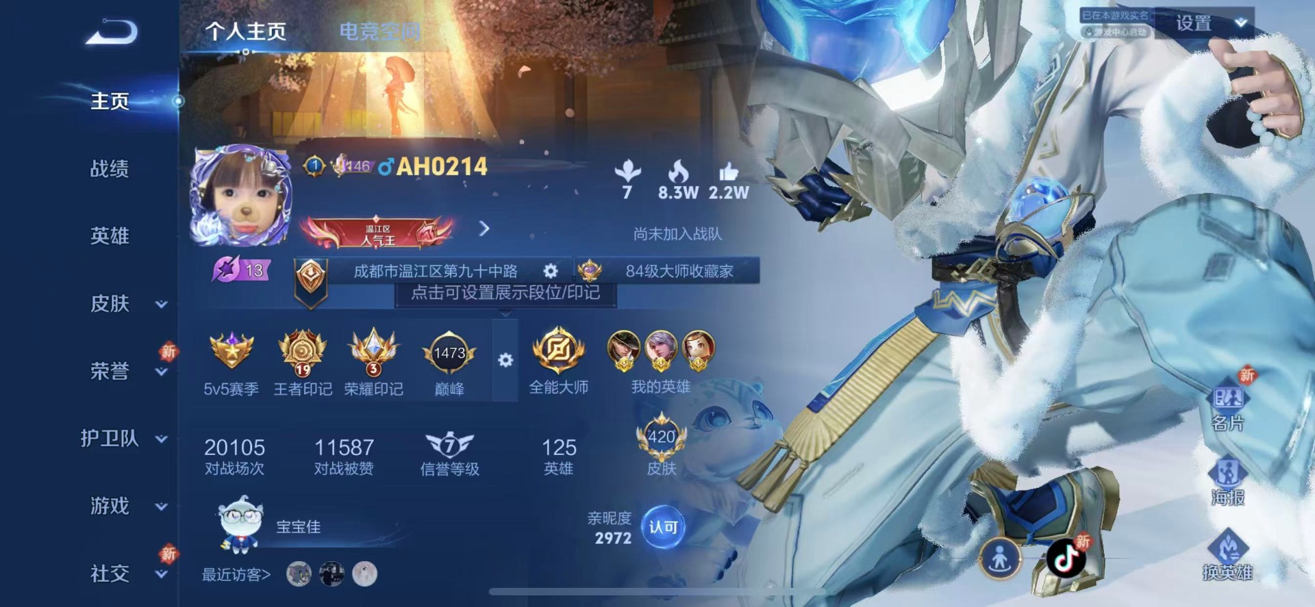 [9189525]V10 3典藏 2珍品传说 41传说 125英雄 420皮肤 典藏英雄武则天 可修改实名 荣耀水晶：拾光映像(瑶典藏),幻阙歌(貂蝉典藏),天鹅之梦(小乔典藏) 珍品传说：酷洛米之