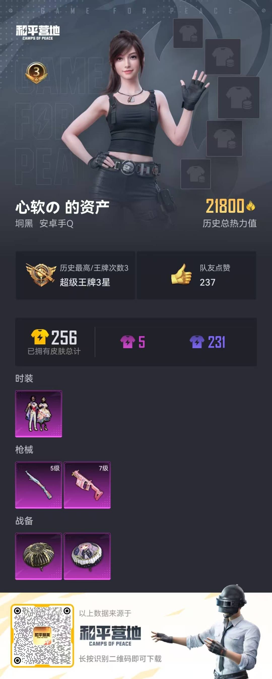 [9189619]1粉装 2特效枪 3印记 可二次 可修改实名 设备脸 连体王者 热门装扮：星穹咏叹调 稀有枪皮：Kar98K-巳巳如意,Vector飒粉甜心 七级特效枪：七级Vector-飒粉甜心