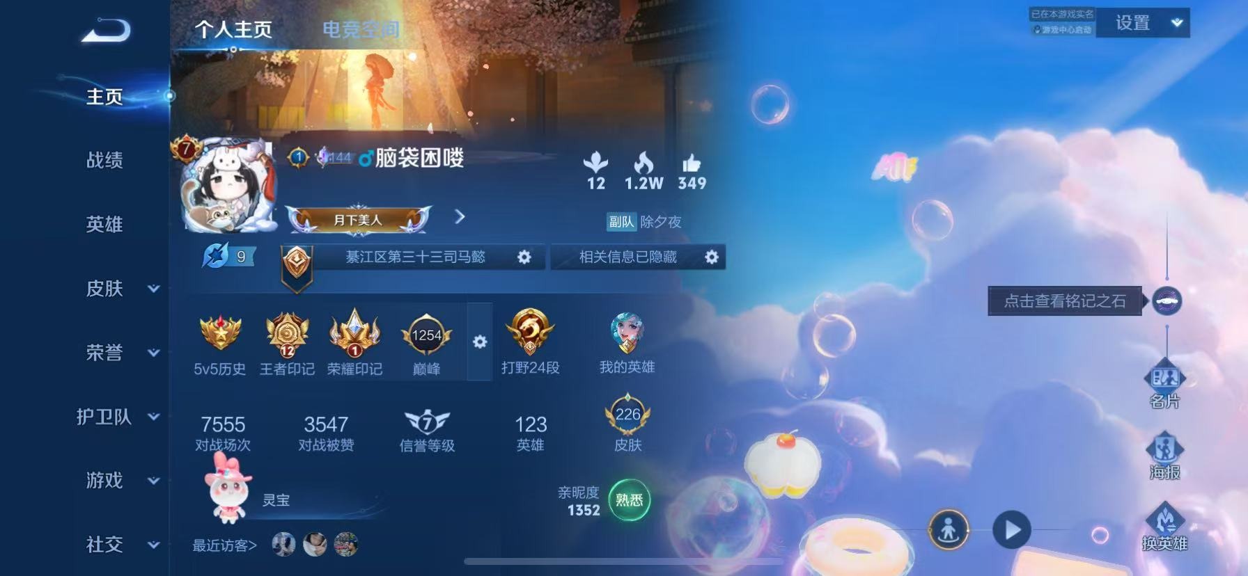 王者荣耀账号苹果QQ传说 10传说 123英雄 226皮肤 可修改实名 荣耀水晶：鸣剑·曳影 珍品传说：兔狲·蓬尾,大耳