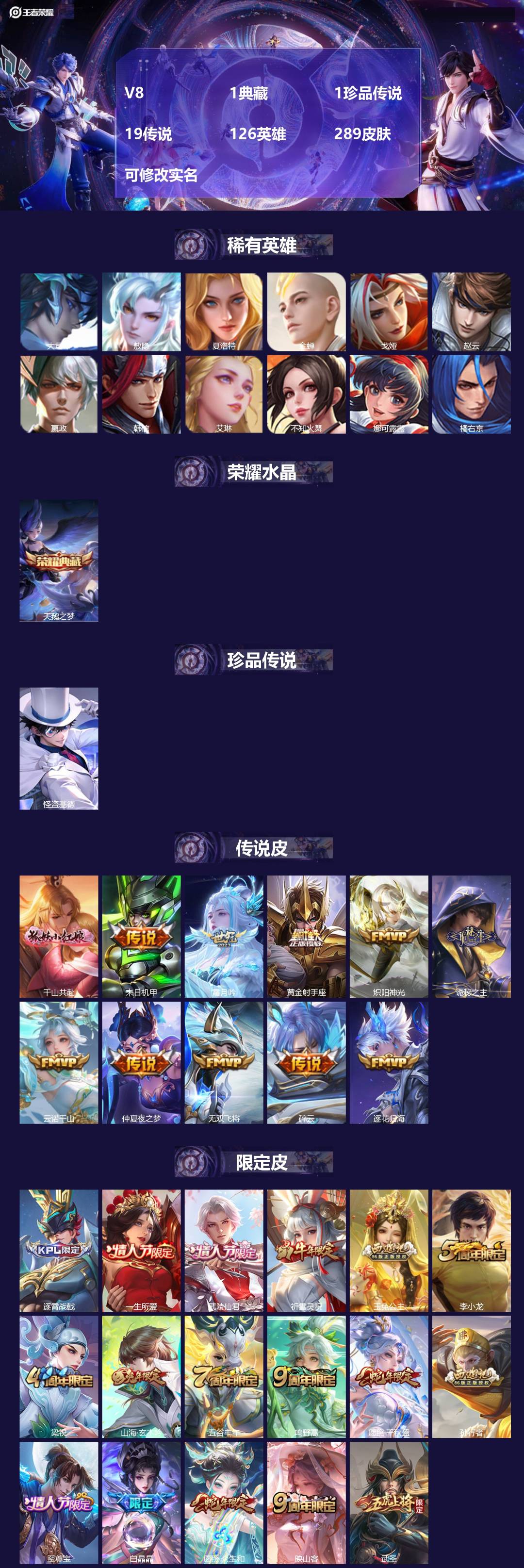 王者荣耀账号苹果QQ126英雄-289皮肤-V8 1典藏 1珍品传说 19传说 126英雄 289皮肤 可修改实名 
【