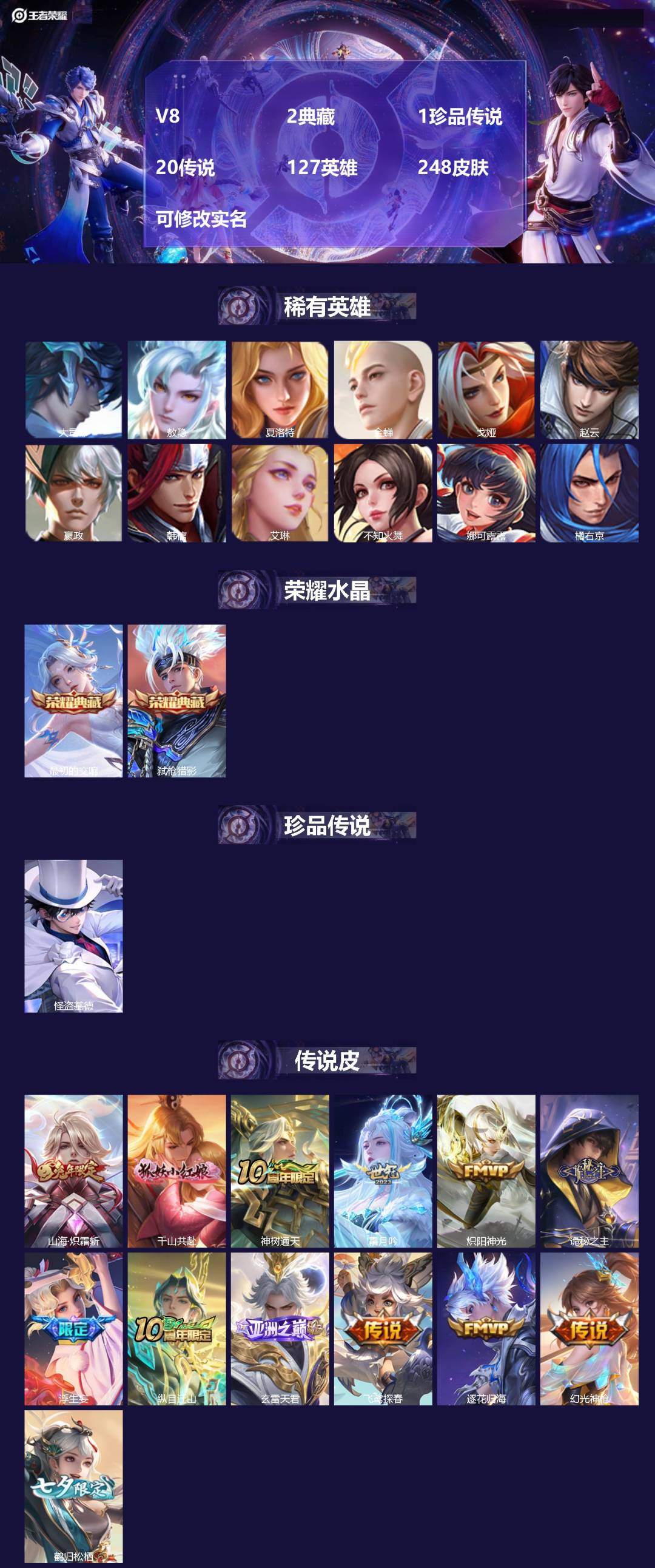 王者荣耀账号安卓QQ127英雄-248皮肤-V8 2典藏 1珍品传说 20传说 127英雄 248皮肤 可修改实名 
【