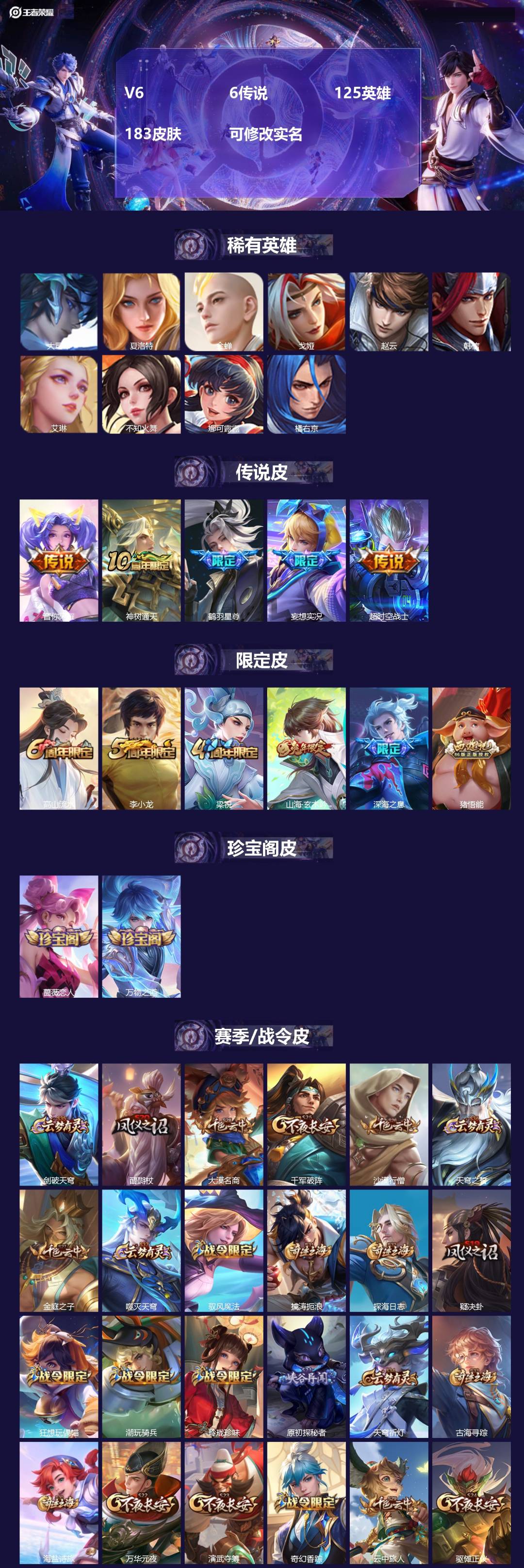 王者荣耀账号安卓QQ125英雄-183皮肤-V6 6传说 125英雄 183皮肤 可修改实名 
【稀有英雄】:大司命,韩