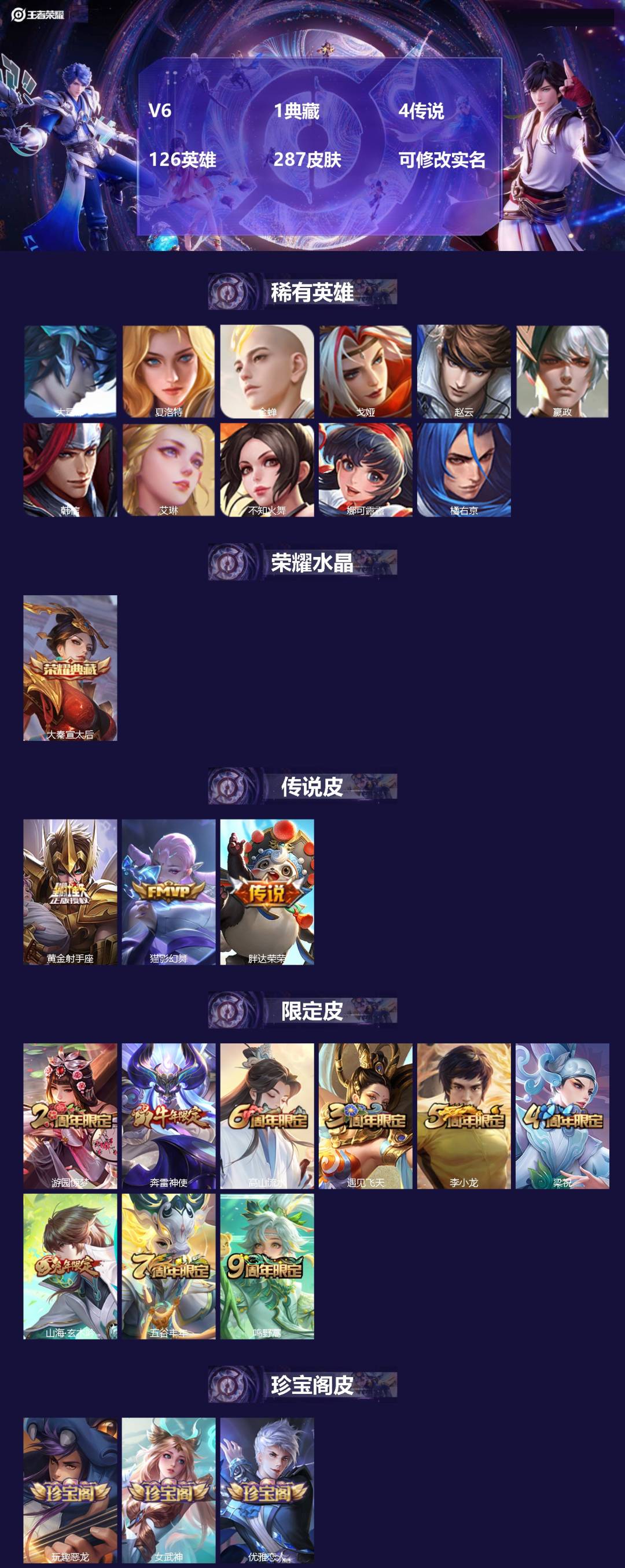 王者荣耀账号安卓QQ126英雄-287皮肤-V6 1典藏 4传说 126英雄 287皮肤 可修改实名 
【英雄全皮】:刘