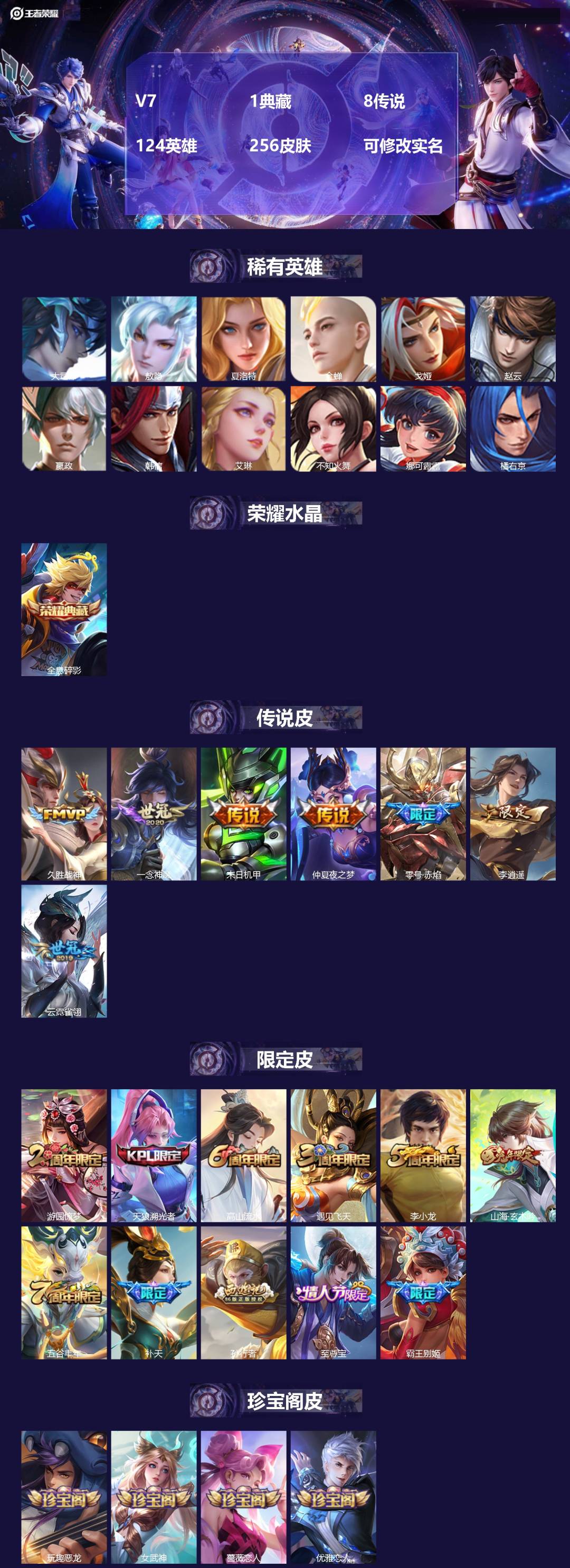 王者荣耀账号安卓QQ124英雄-256皮肤-V7 1典藏 8传说 124英雄 256皮肤 可修改实名 
【英雄全皮】:刘
