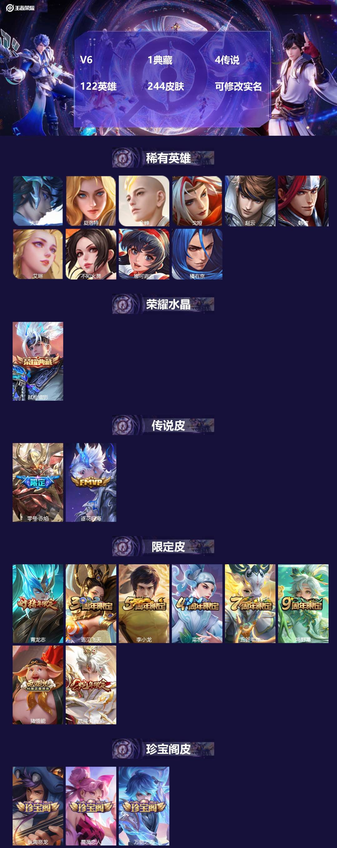 王者荣耀账号安卓QQ122英雄-244皮肤-V6 1典藏 4传说 122英雄 244皮肤 可修改实名 
【英雄全皮】:戈