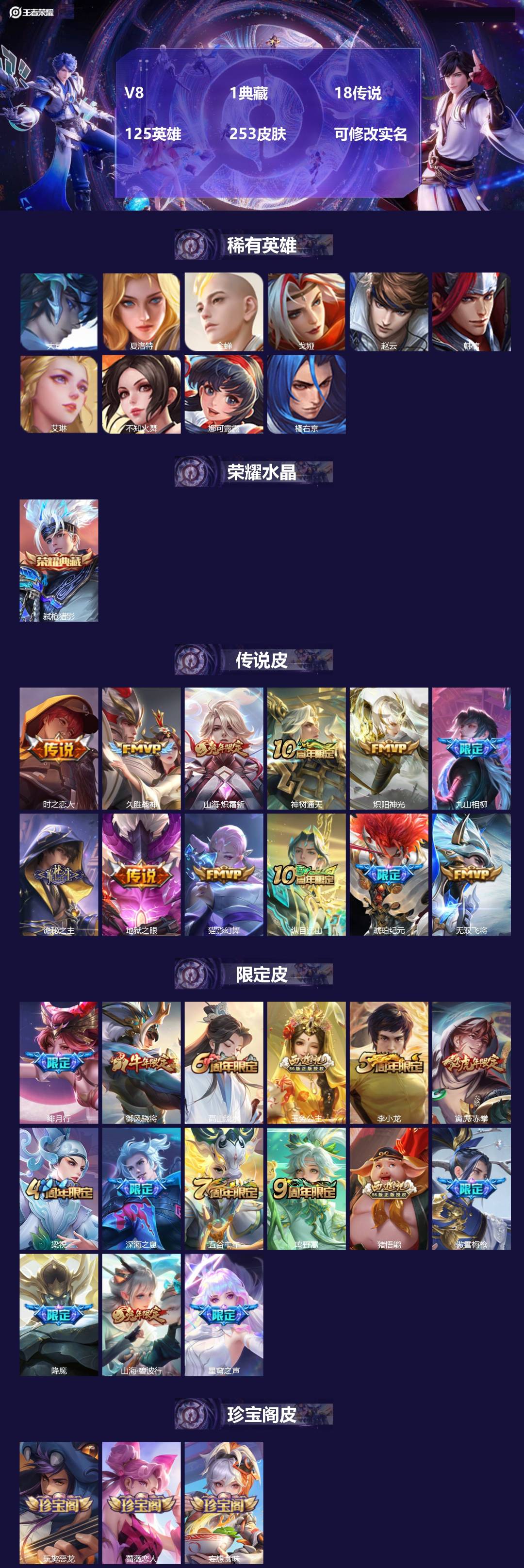 王者荣耀账号安卓QQ[13477828]V8 1典藏 18传说 125英雄 253皮肤 可修改实名 
【英雄全皮】:海诺