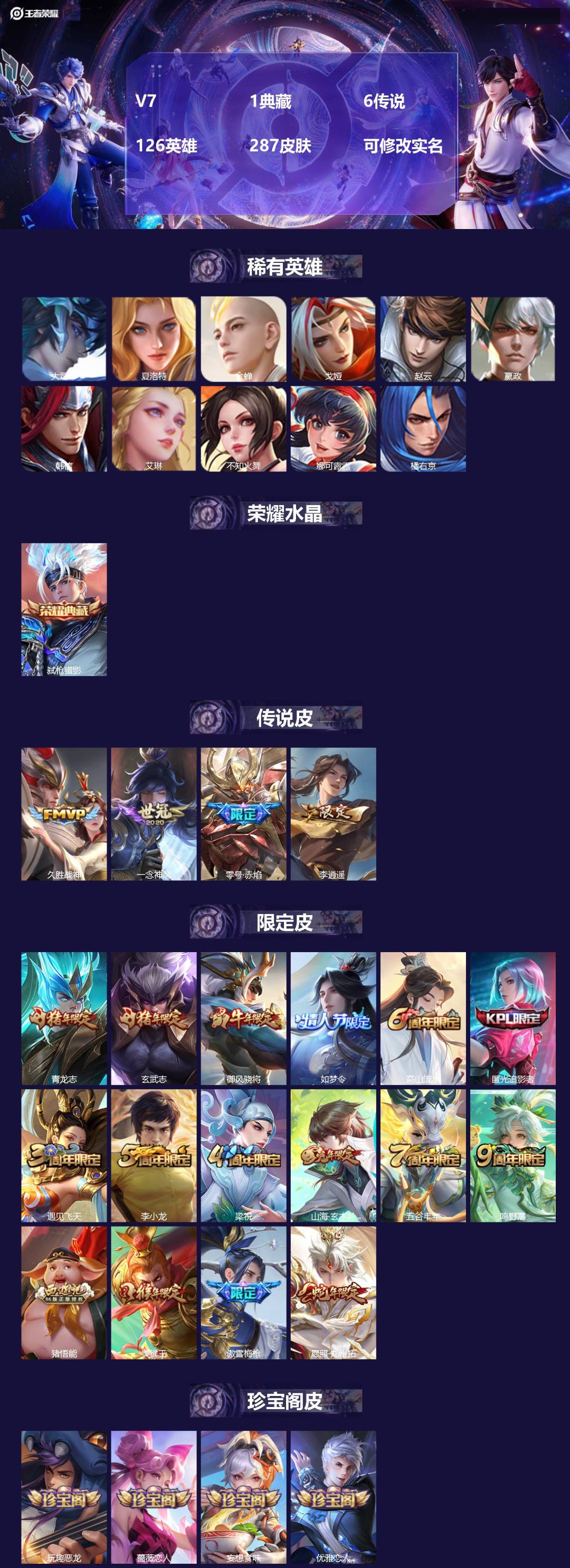 王者荣耀账号安卓QQ[13477899]V7 1典藏 6传说 126英雄 287皮肤 可修改实名 
【英雄全皮】:影全皮