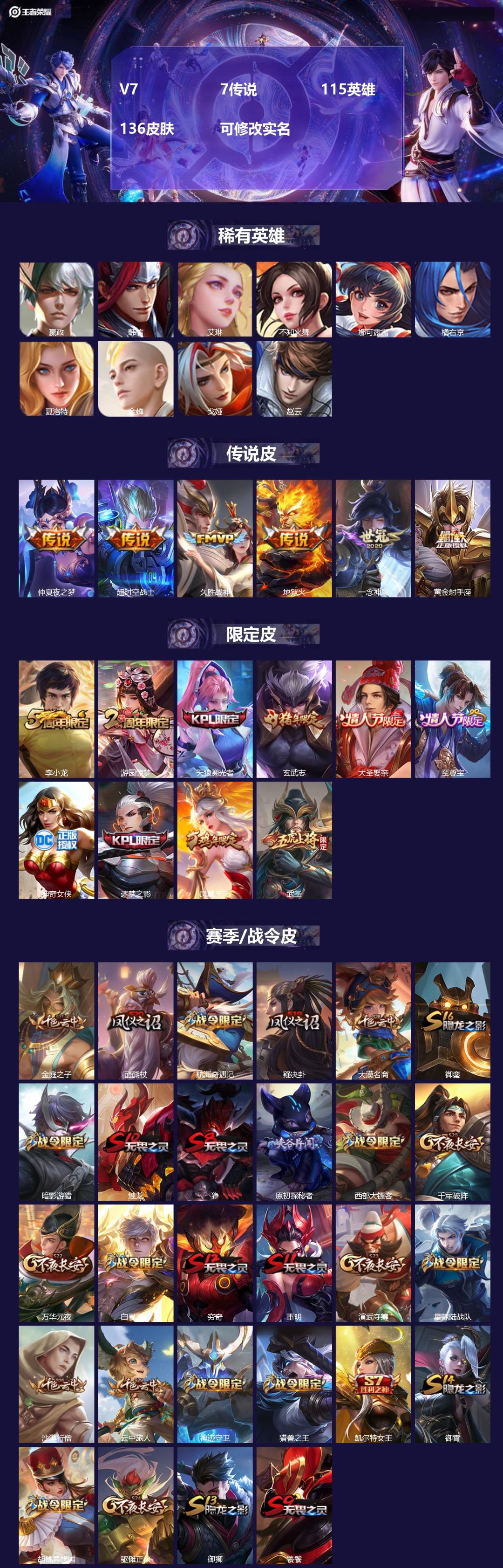 王者荣耀账号安卓QQ115英雄-136皮肤-V7 7传说 115英雄 136皮肤 可修改实名 
【稀有英雄】:嬴政(始皇