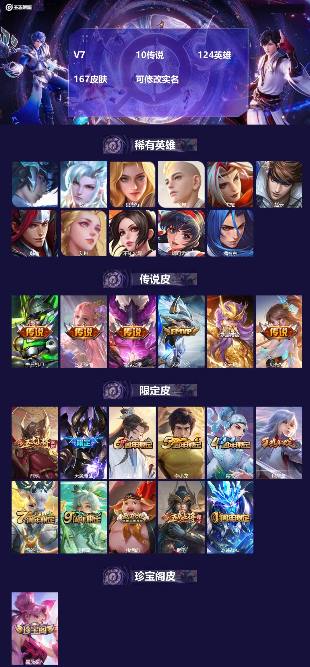 王者荣耀账号安卓QQ[13499816]V7 10传说 124英雄 167皮肤 可修改实名 
【稀有英雄】:敖隐(小龙人