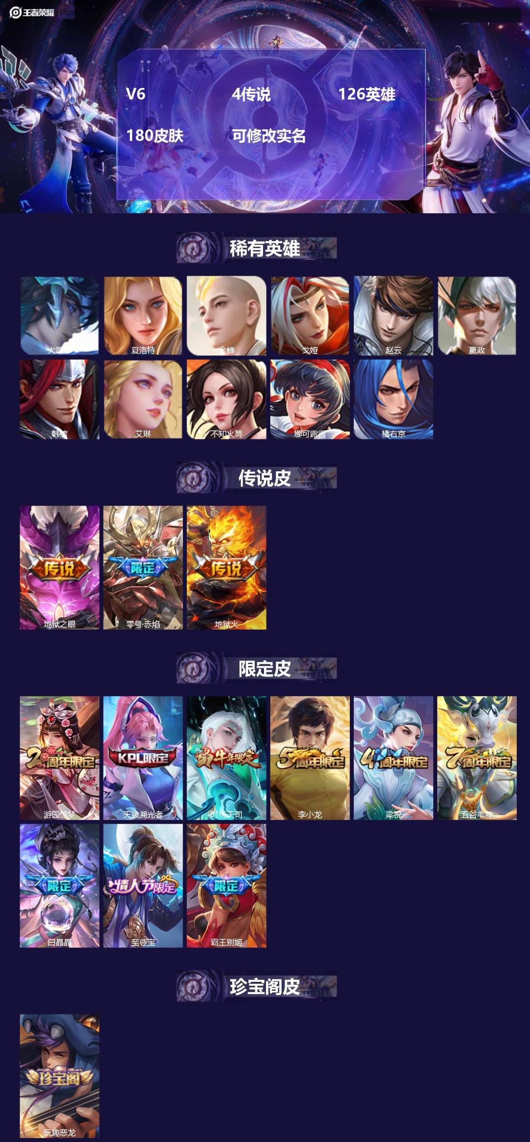 王者荣耀账号苹果QQ126英雄-180皮肤-V6 4传说 126英雄 180皮肤 可修改实名 
【英雄全皮】:狂铁全皮
