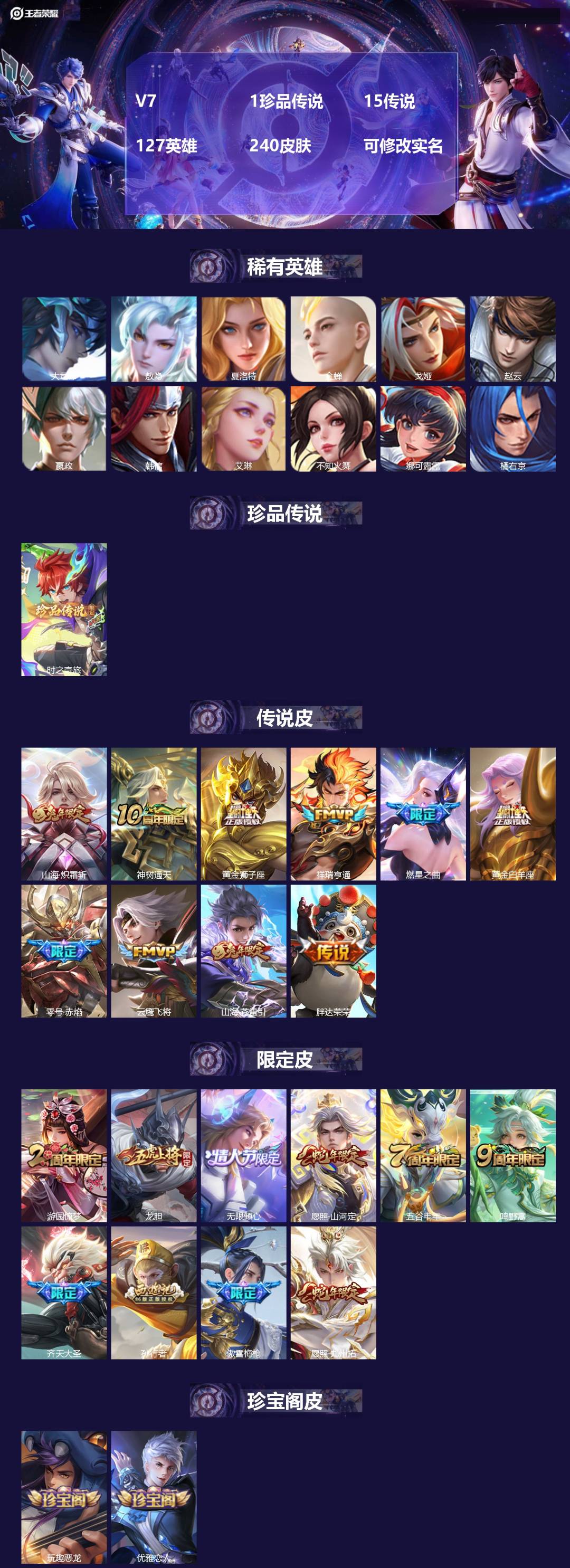 王者荣耀账号安卓QQ[13567338]V7 1珍品传说 15传说 127英雄 240皮肤 可修改实名 
【英雄全皮】: