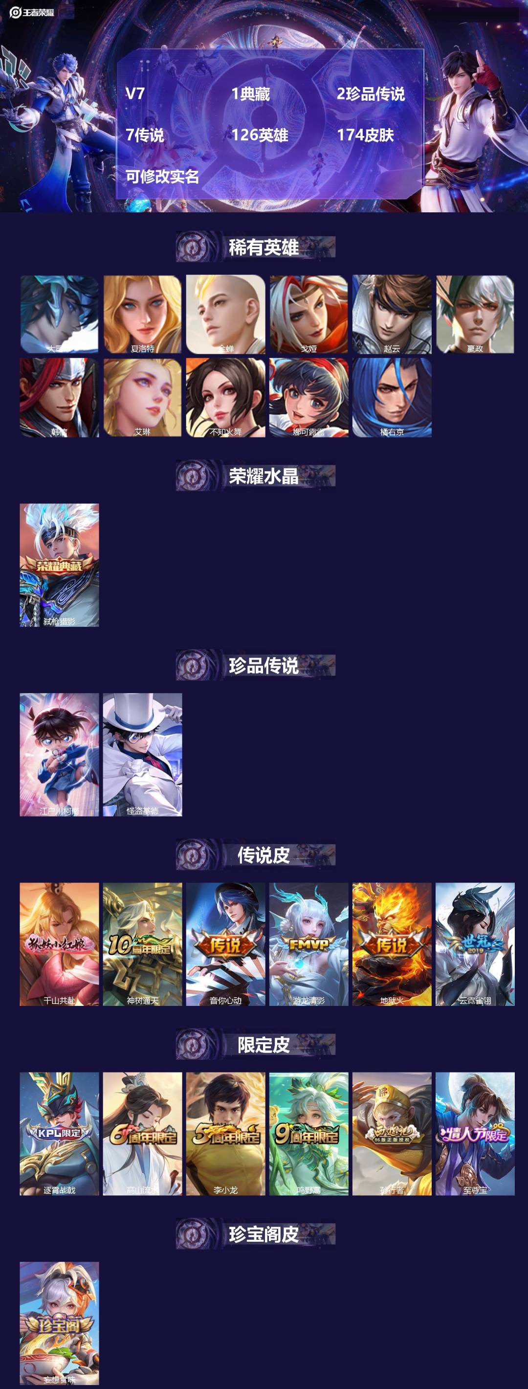 王者荣耀账号苹果QQ126英雄-174皮肤-V7 1典藏 2珍品传说 7传说 126英雄 174皮肤 可修改实名 
【稀