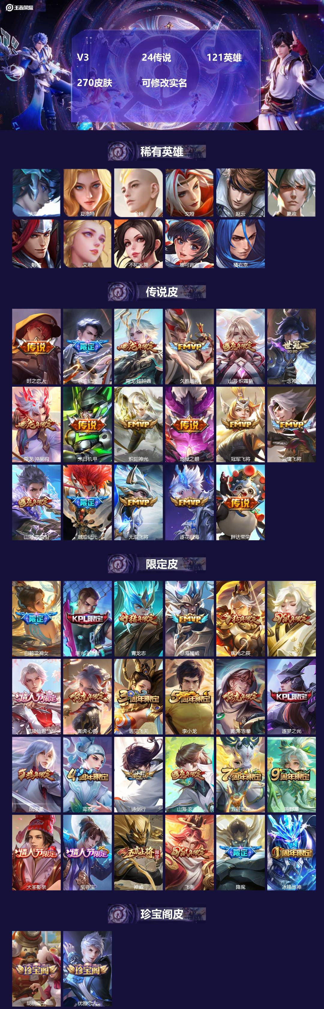 王者荣耀账号苹果QQ121英雄-270皮肤-V3 24传说 121英雄 270皮肤 可修改实名 
【英雄全皮】:李信全皮