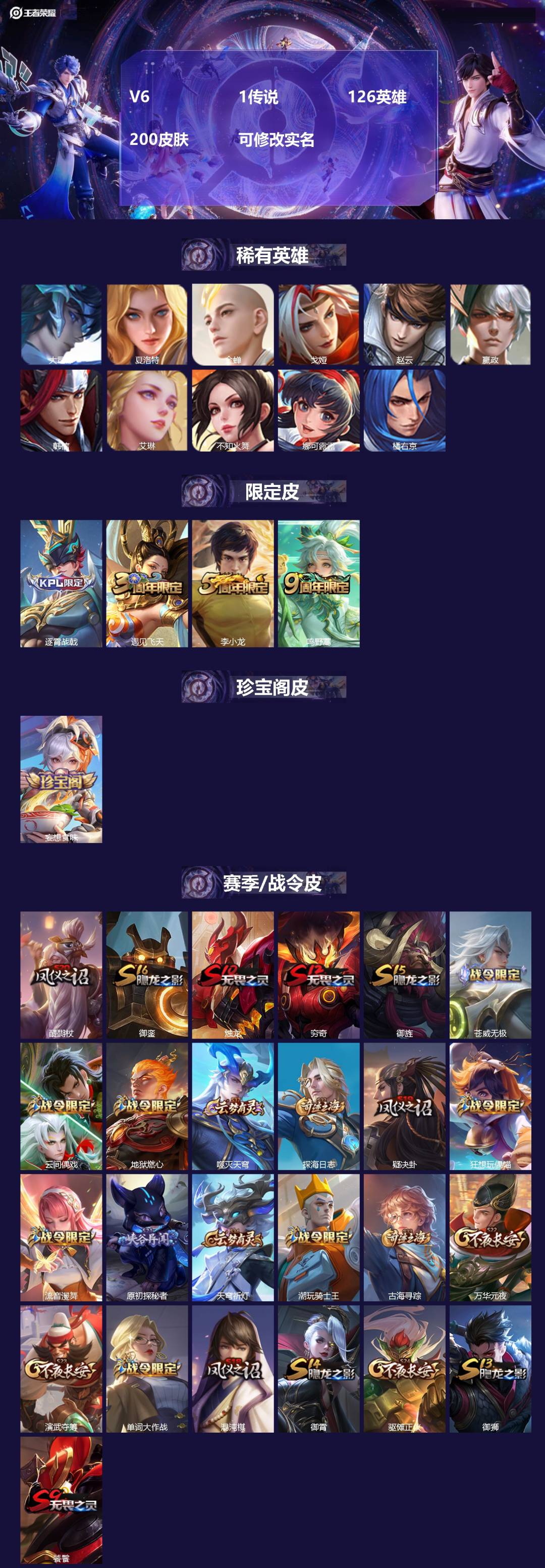 王者荣耀账号安卓QQ126英雄-200皮肤-V6 1传说 126英雄 200皮肤 可修改实名 
【英雄全皮】:影全皮
【