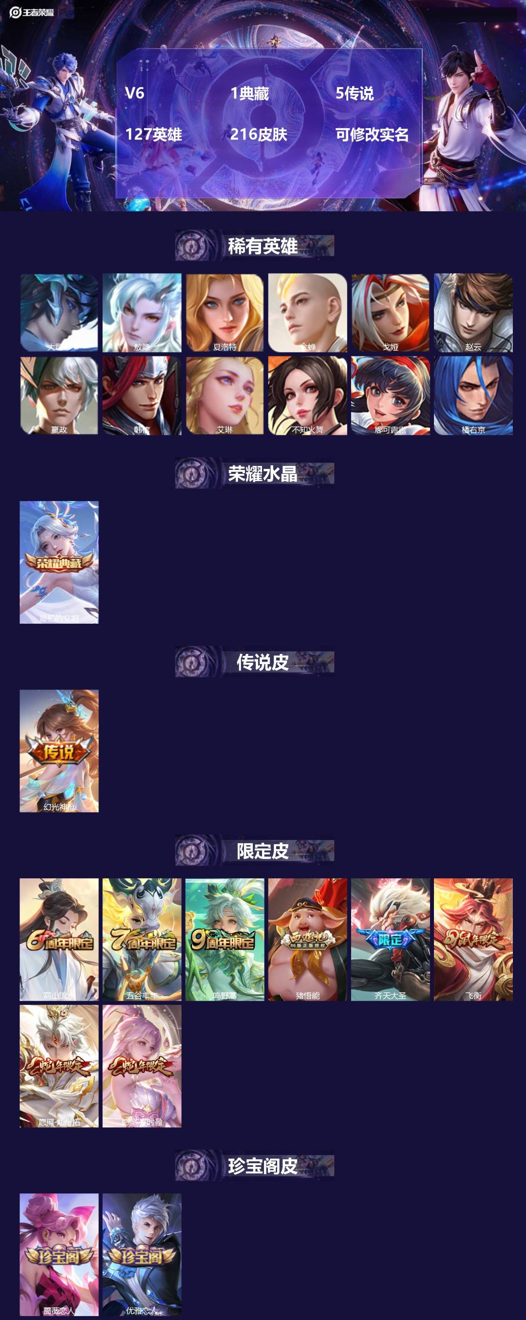 王者荣耀账号安卓QQ127英雄-216皮肤-V6 1典藏 5传说 127英雄 216皮肤 可修改实名 
【英雄全皮】:猪