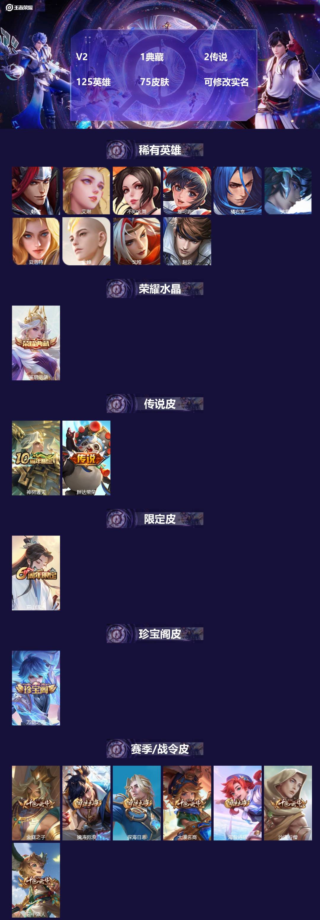 王者荣耀账号安卓QQ125英雄-75皮肤-V2 1典藏 2传说 125英雄 75皮肤 可修改实名 
【稀有英雄】:大司命