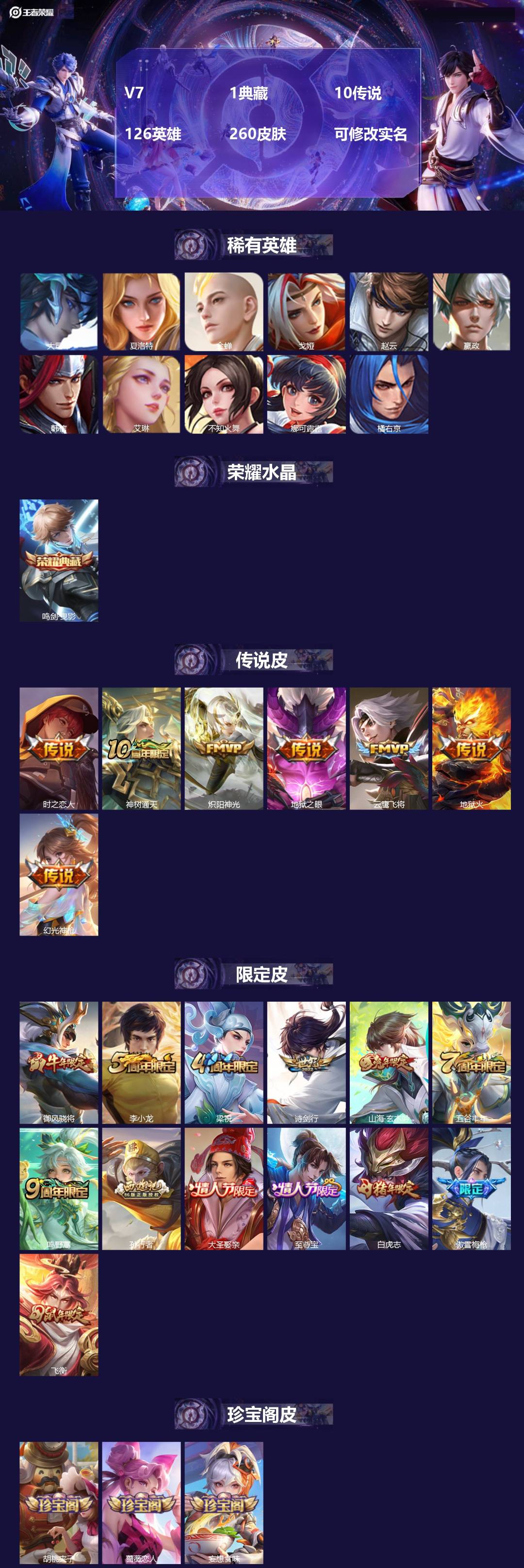 王者荣耀账号苹果QQ[13662276]V7 1典藏 10传说 126英雄 260皮肤 可修改实名 
【稀有英雄】:大司