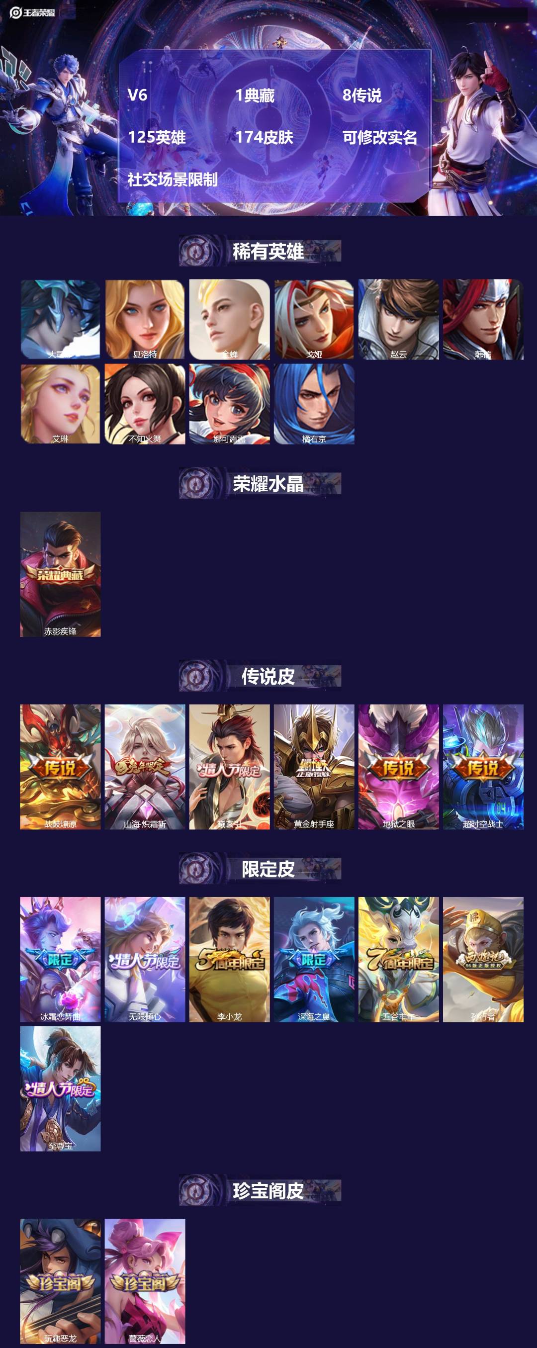 王者荣耀账号安卓VX[13686623]V6 1典藏 8传说 125英雄 174皮肤 可修改实名 社交场景限制
【稀有英