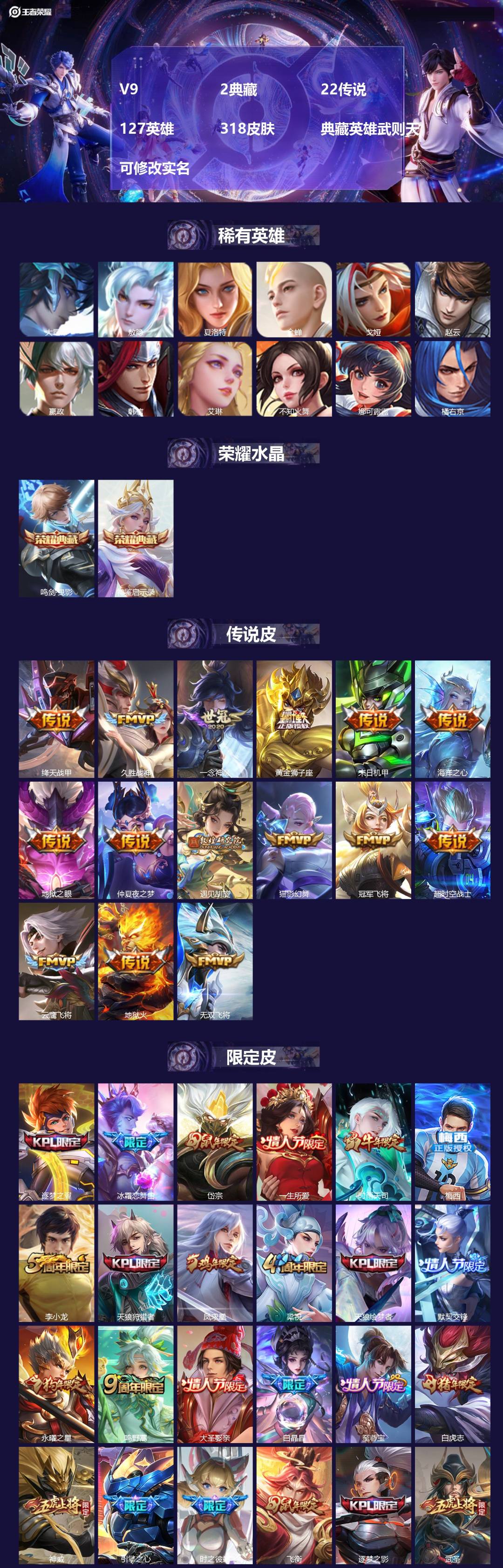 王者荣耀账号苹果QQ[13690933]V9 2典藏 22传说 127英雄 318皮肤 典藏英雄武则天 可修改实名 
【