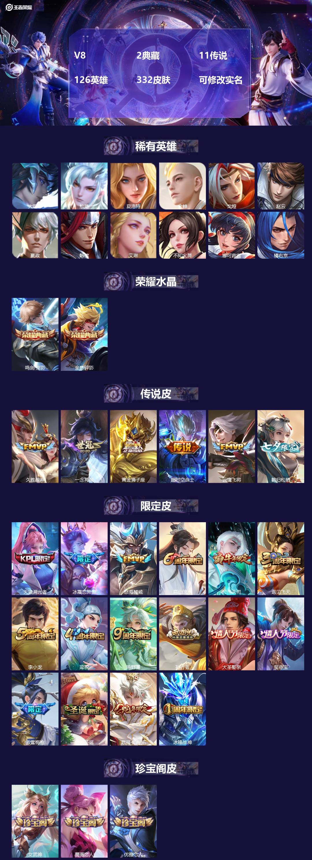 王者荣耀账号苹果QQ[13692343]V8 2典藏 11传说 126英雄 332皮肤 可修改实名 
【英雄全皮】:影全