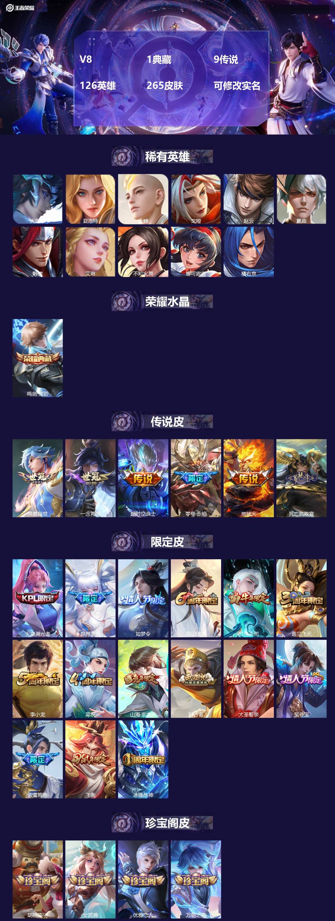 王者荣耀账号安卓QQ[13701207]V8 1典藏 9传说 126英雄 265皮肤 可修改实名 
【稀有英雄】:大司命