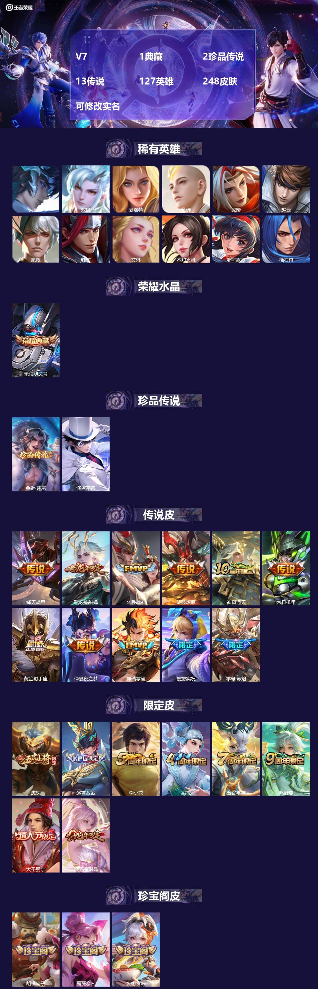 王者荣耀账号安卓QQ[13738126]V7 1典藏 2珍品传说 13传说 127英雄 248皮肤 可修改实名 
【英雄