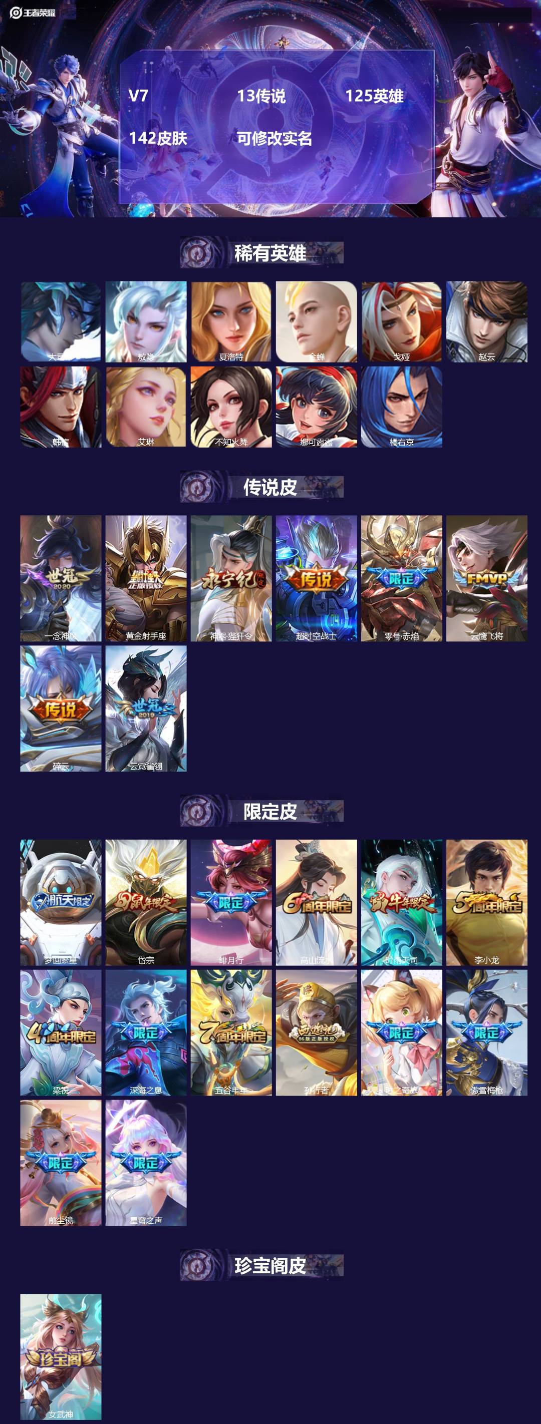 王者荣耀账号苹果VX[13821615]V7 13传说 125英雄 142皮肤 可修改实名 
【稀有英雄】:敖隐(小龙人