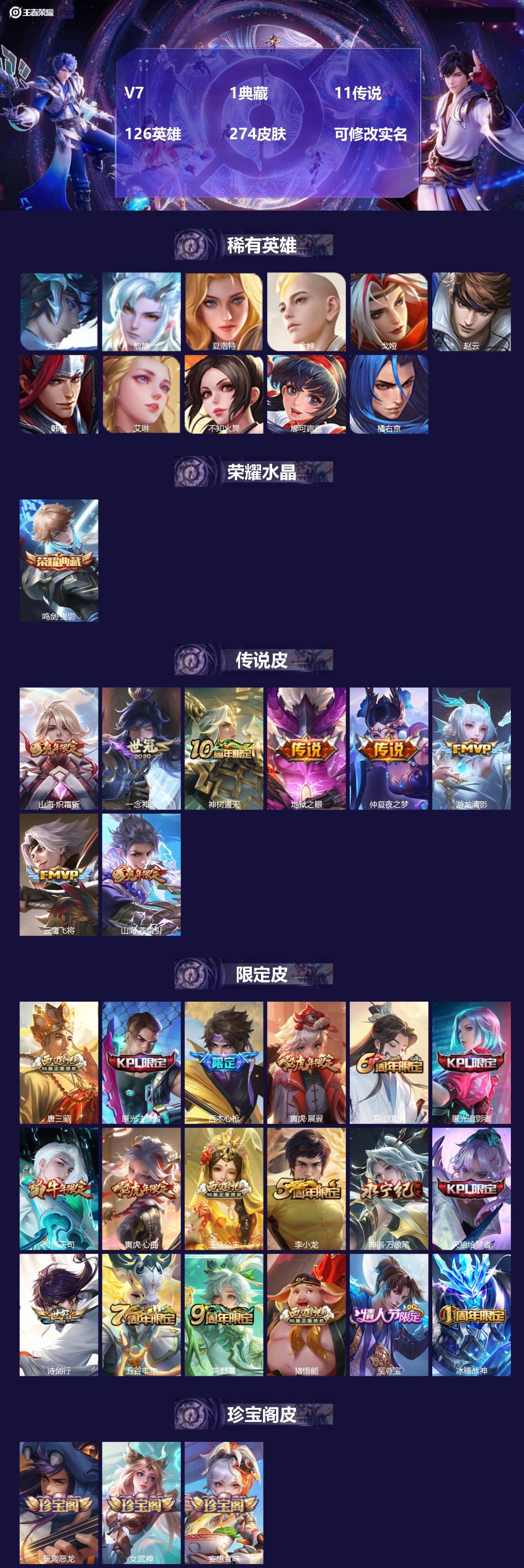 王者荣耀账号安卓QQ[13868836]V7 1典藏 11传说 126英雄 274皮肤 可修改实名 
【英雄全皮】:李信