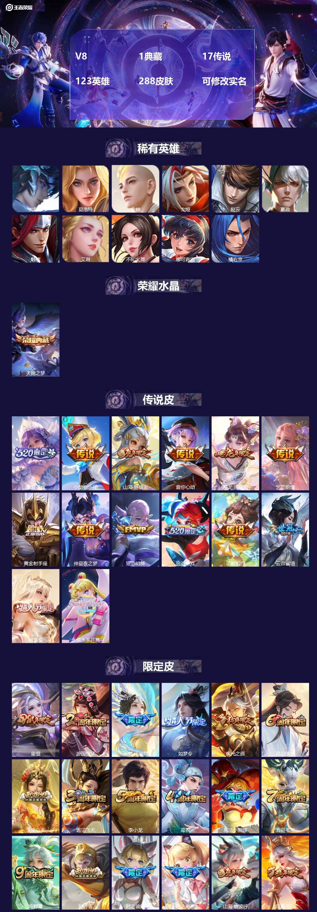 王者荣耀账号安卓QQ123英雄-288皮肤-[]V8 1典藏 17传说 123英雄 288皮肤 可修改实名 
【英雄全皮