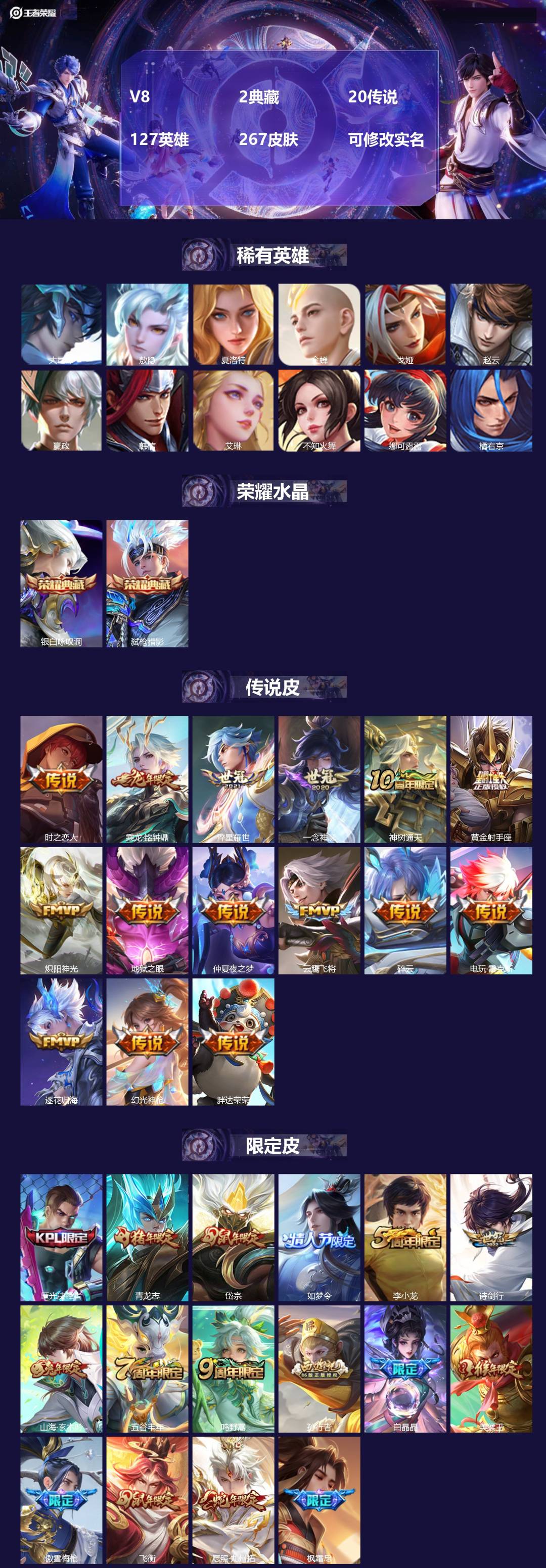 王者荣耀账号安卓VX[13899029]V8 2典藏 20传说 127英雄 267皮肤 可修改实名 
【英雄全皮】:澜全