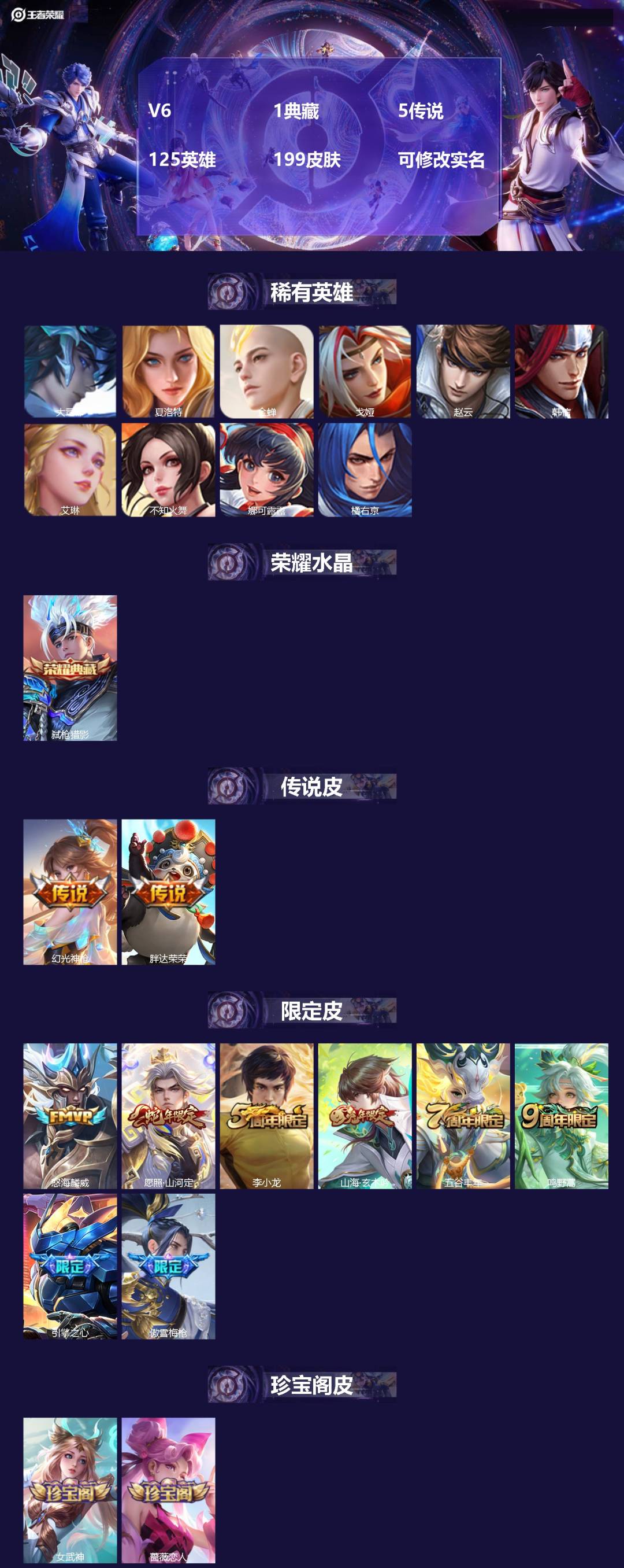 王者荣耀账号苹果QQ125英雄-199皮肤-[]V6 1典藏 5传说 125英雄 199皮肤 可修改实名 
【稀有英雄】