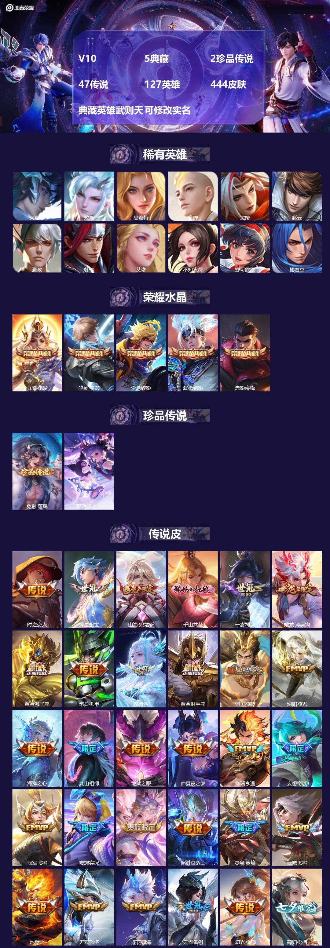 王者荣耀账号苹果QQ[13967015]V10 5典藏 2珍品传说 47传说 127英雄 444皮肤 典藏英雄武则天 可