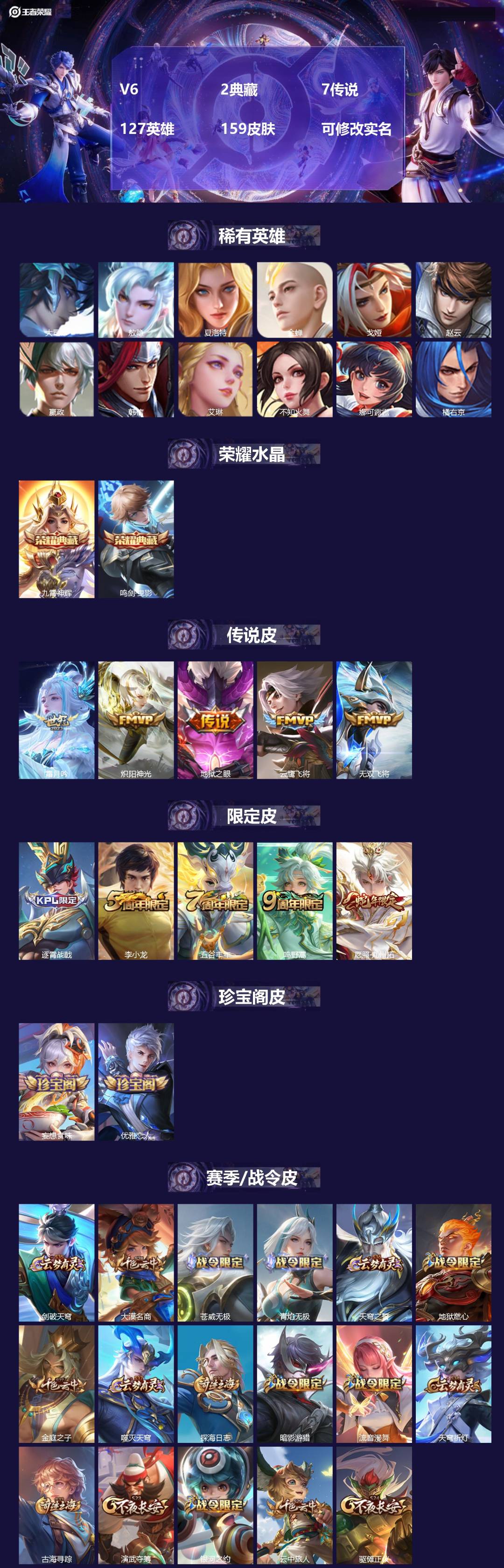 王者荣耀账号苹果QQ127英雄-159皮肤-[]V6 2典藏 7传说 127英雄 159皮肤 可修改实名 
【稀有英雄】